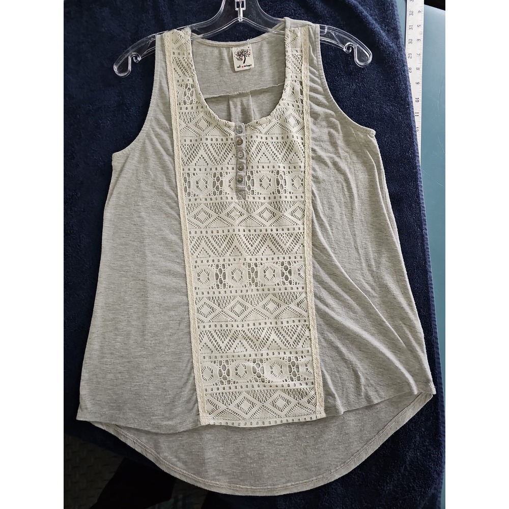 Self Esteem Women's M Gray Crochet Lace Front Tank Top Y2K Boho Hi Low